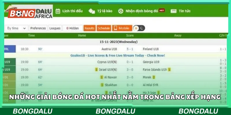 Những giải bóng đá hot nhất nằm trong bảng xếp hạng
